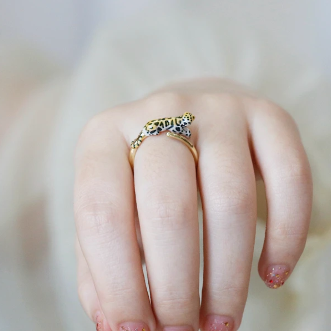 Enamel Leopard Open Ring - Floral Fawna