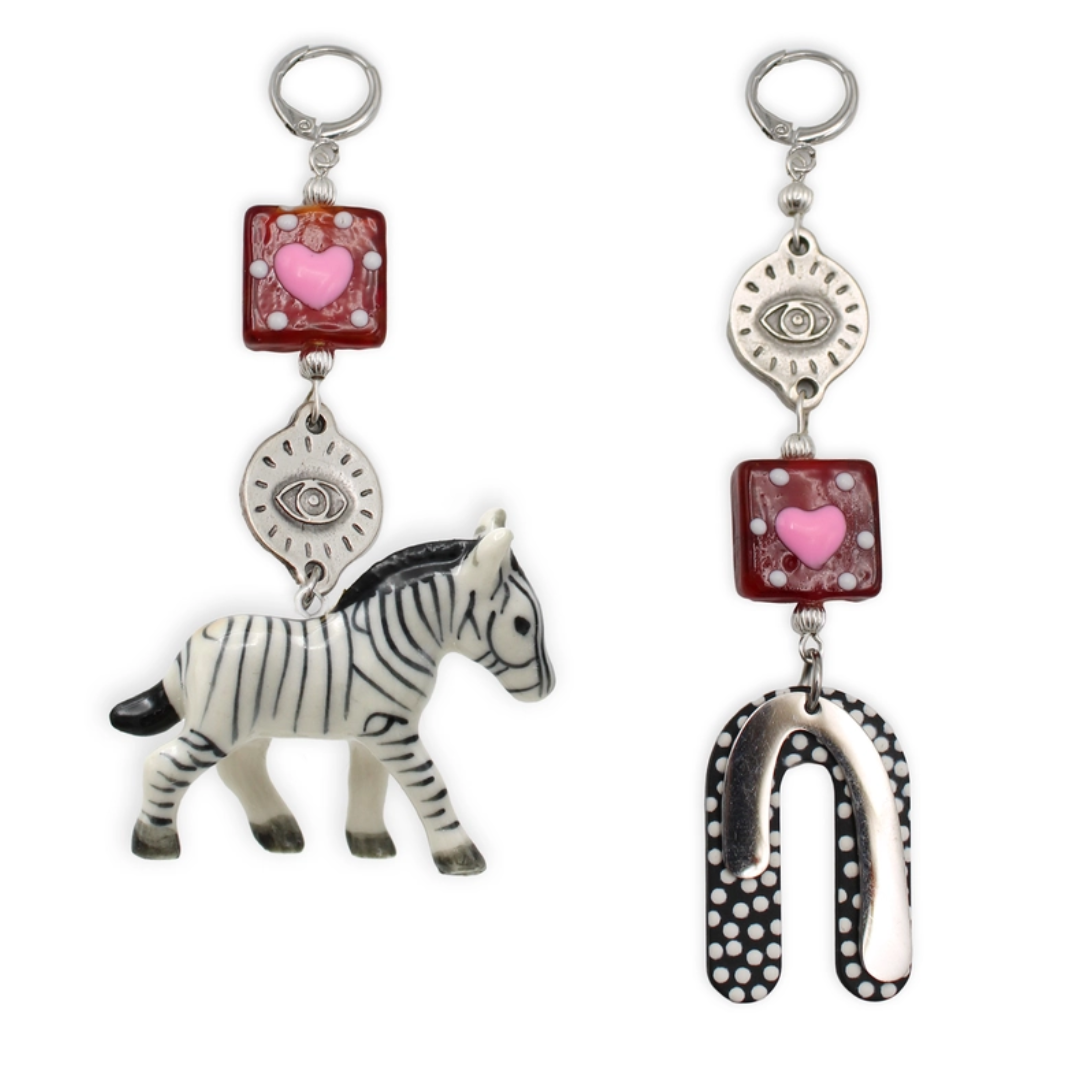 Abstract Zebra Dangle Earrings - Floral Fawna