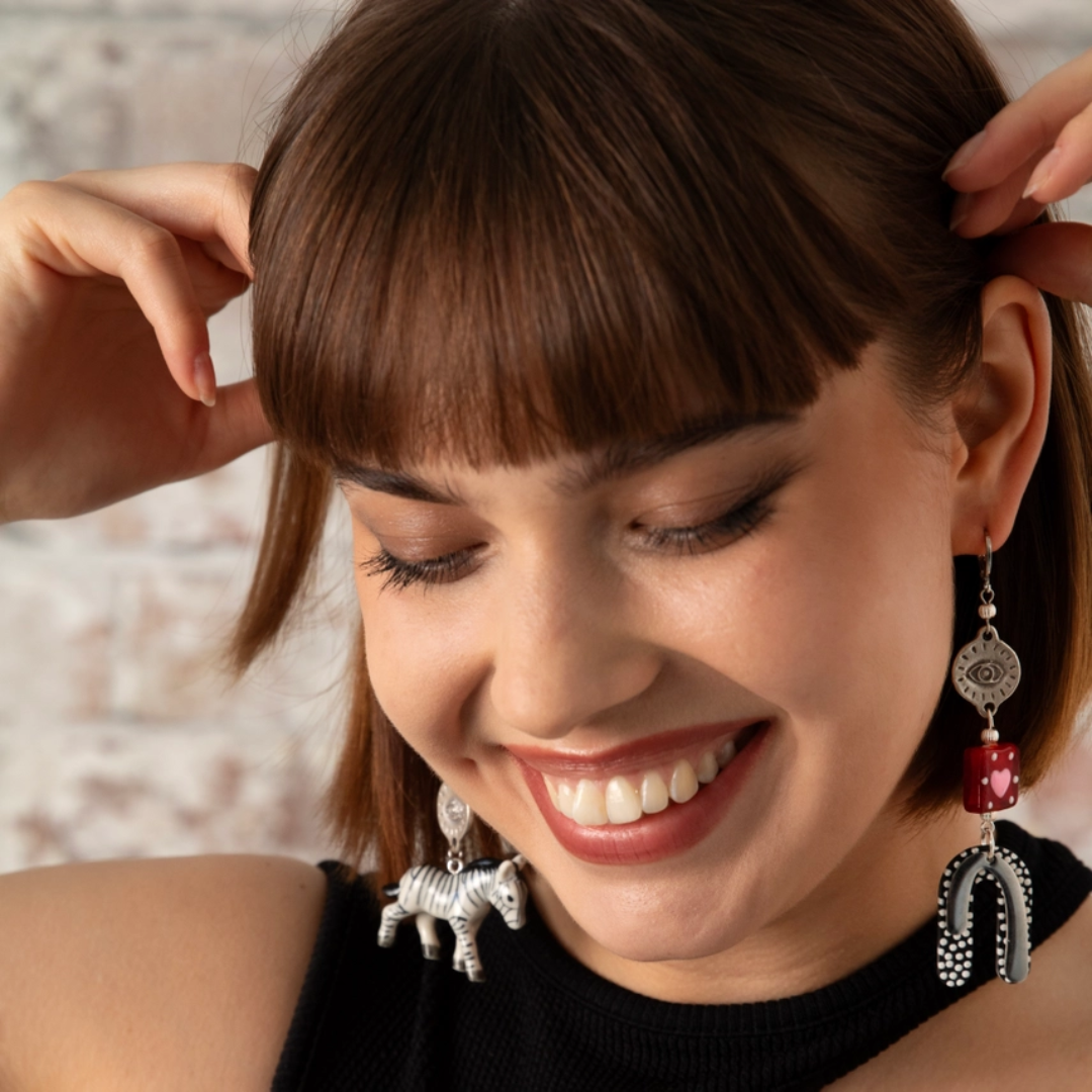 Abstract Zebra Dangle Earrings - Floral Fawna