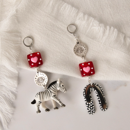 Abstract Zebra Dangle Earrings - Floral Fawna