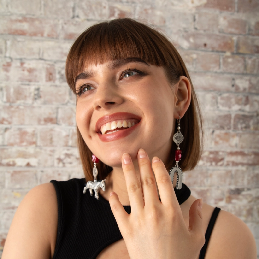 Abstract Zebra Dangle Earrings - Floral Fawna