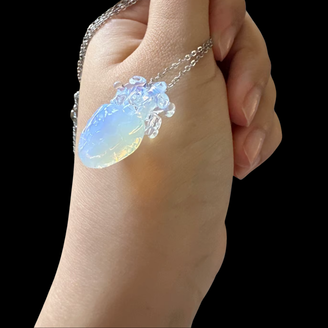 Glass Anatomical Heart Necklace - Floral Fawna