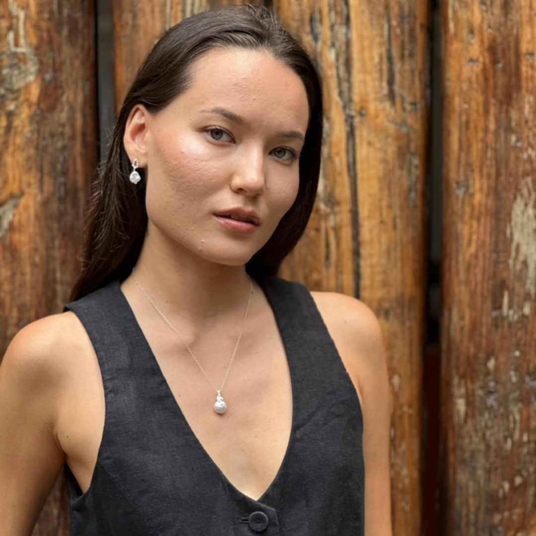 Silver Pearl &amp; Lichen Necklace - Floral Fawna