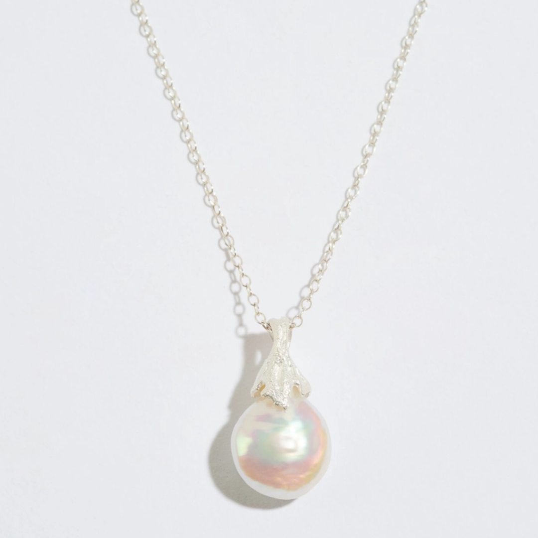 Silver Pearl &amp; Lichen Necklace - Floral Fawna