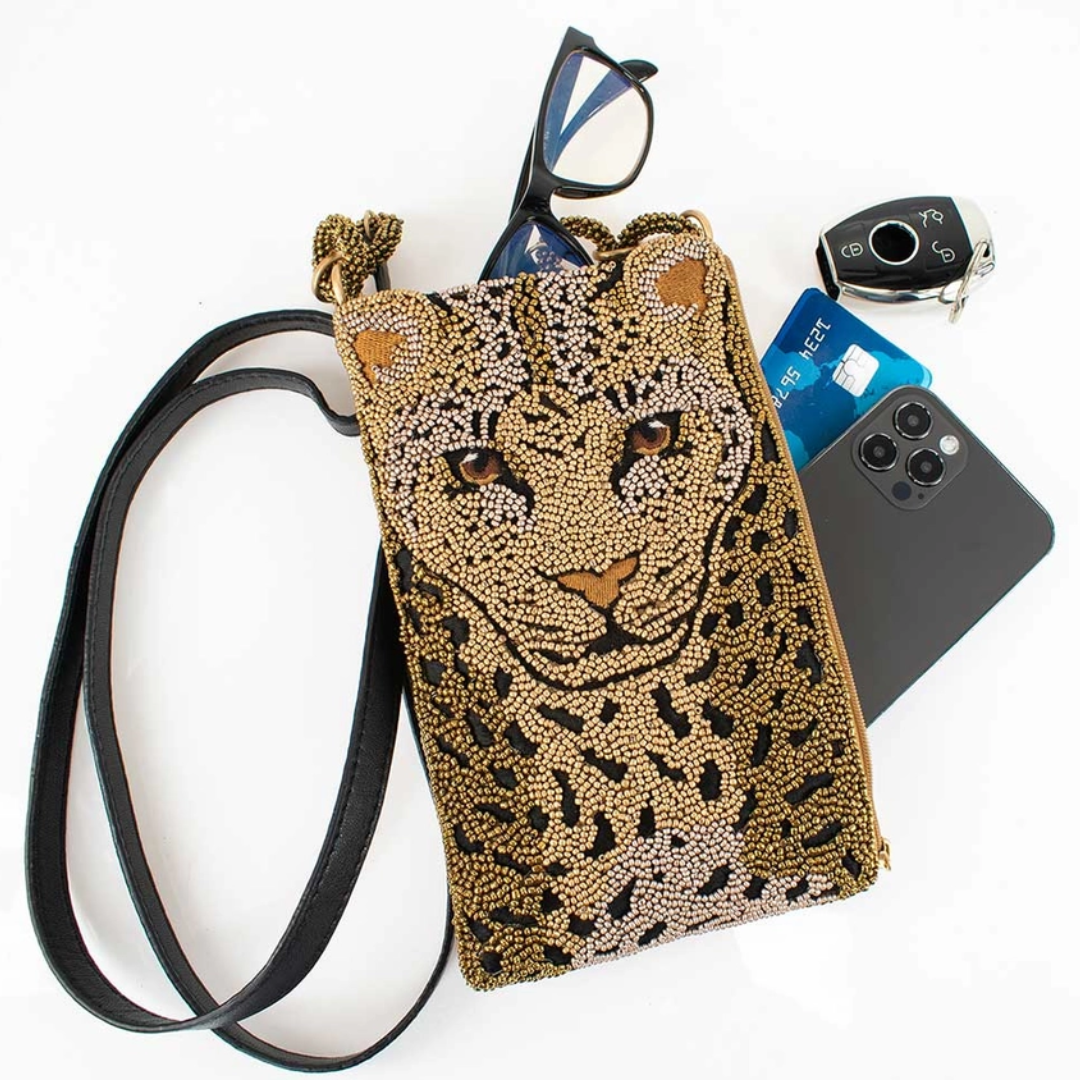 Beaded Leopard Crossbody Bag