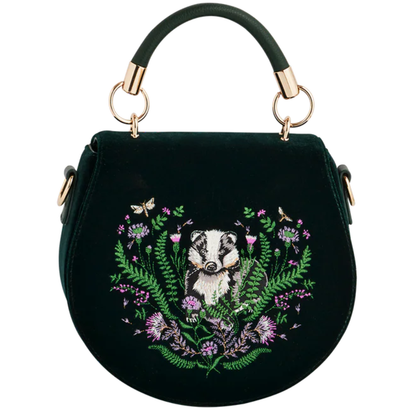 Badger Embroidered Green Top Handle Saddle Bag
