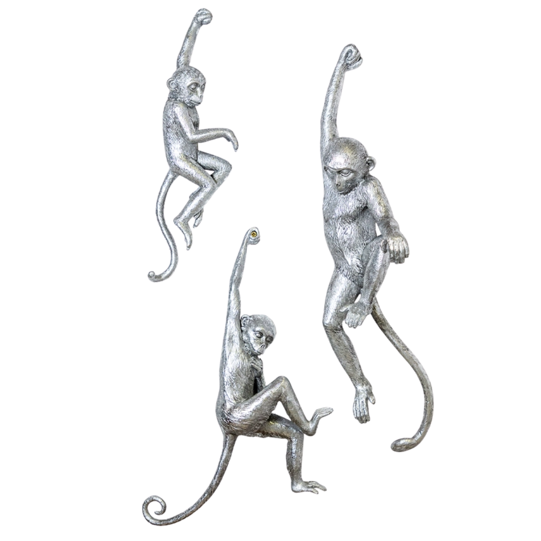 Silver Set of 3 Monkey Wall Figures