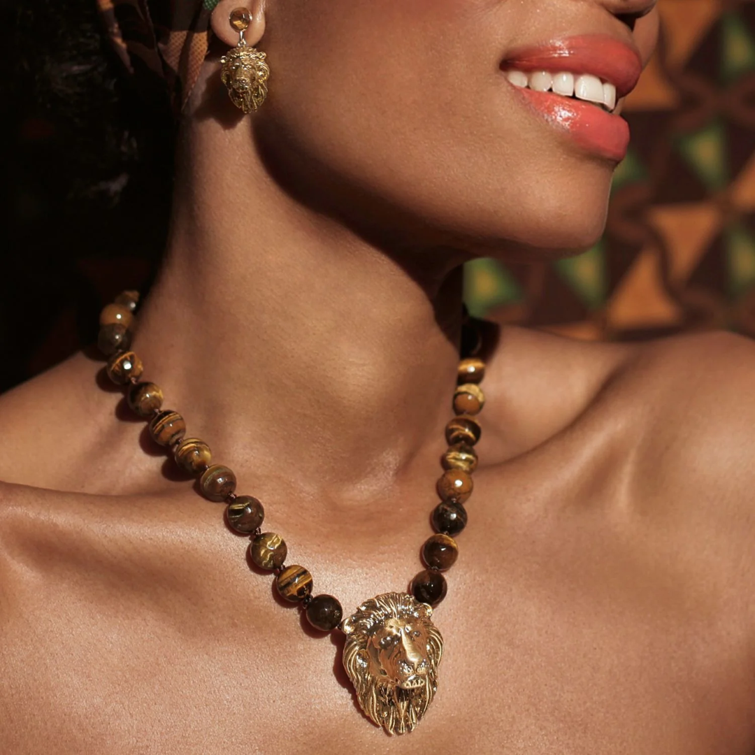 Lion Head and Tigers Eye Statement Necklace