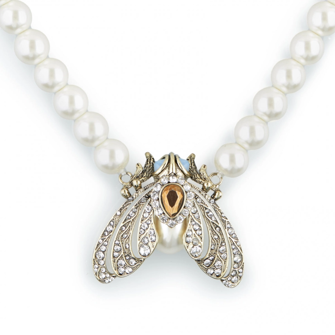 Pearl Moth Statement Necklace