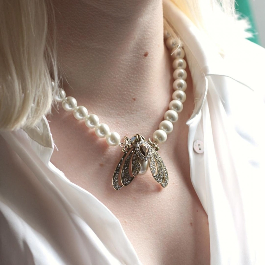 Pearl Moth Statement Necklace