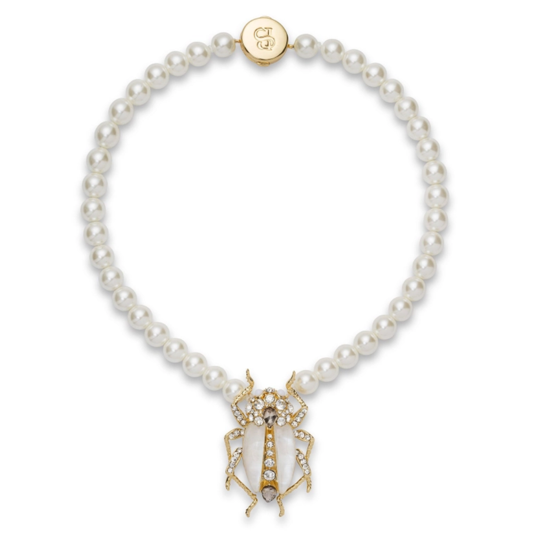 Bejewelled Beetle Pearl Necklace