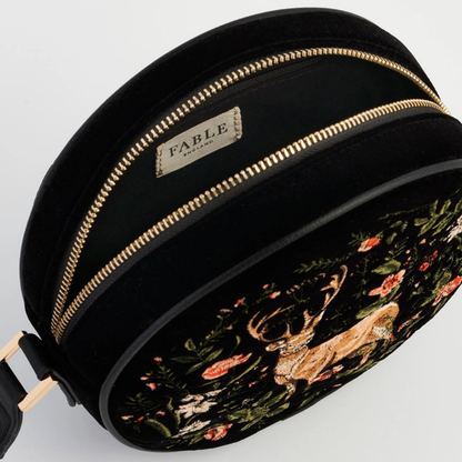 Fawn Embroidered Black Circle Bag