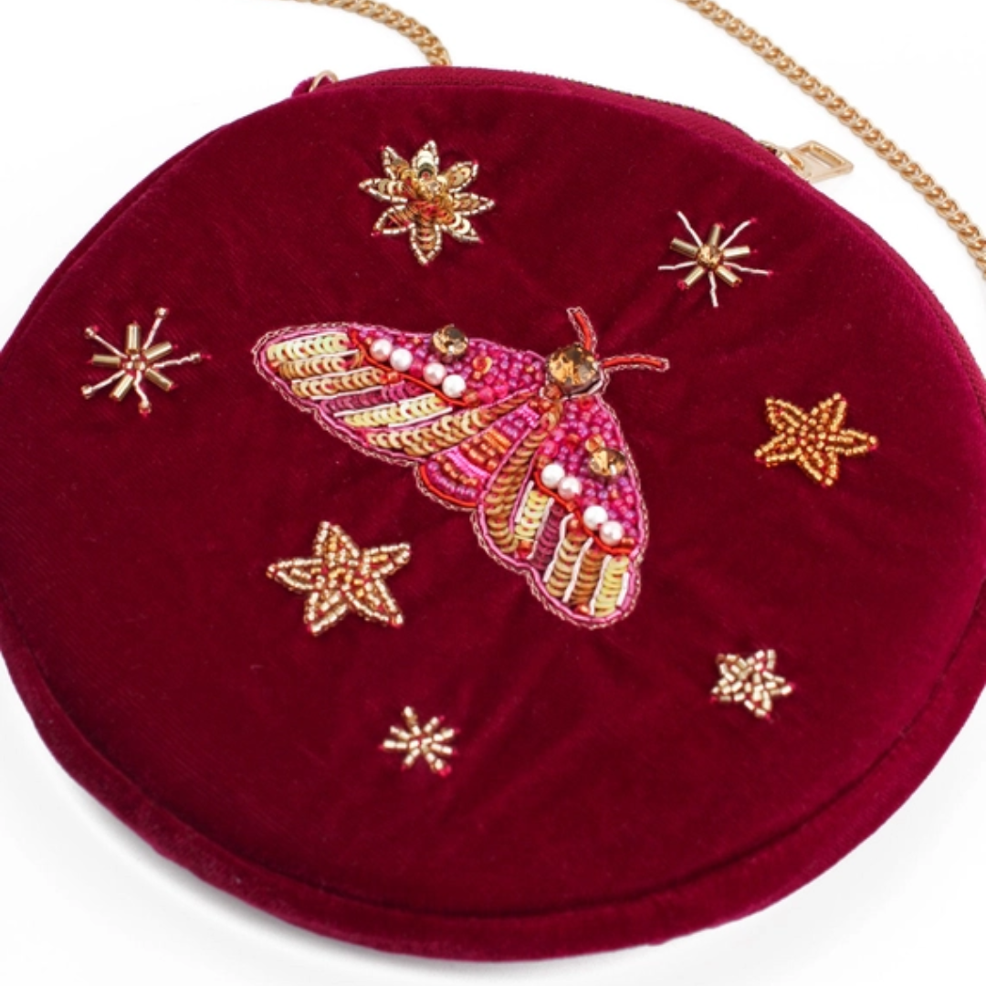 Beaded Moth Round Bag