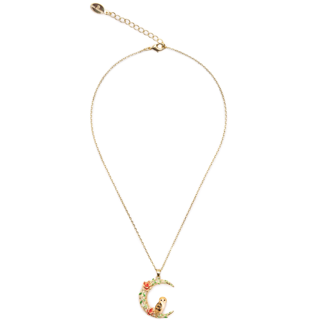 Owl in A Moon Pendant Necklace