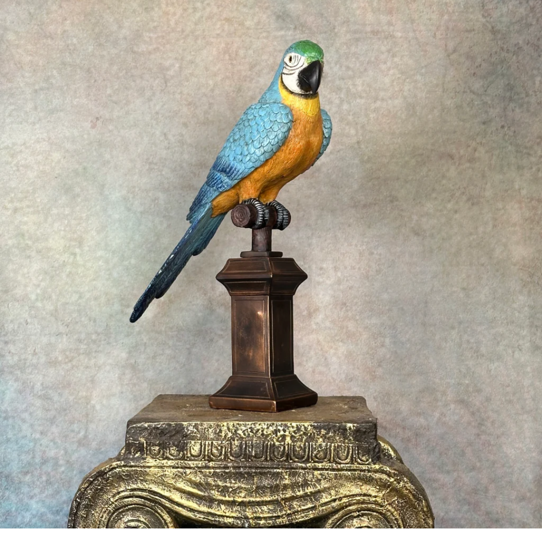 Macaw Parrot On Perch Ornament - Floral Fawna