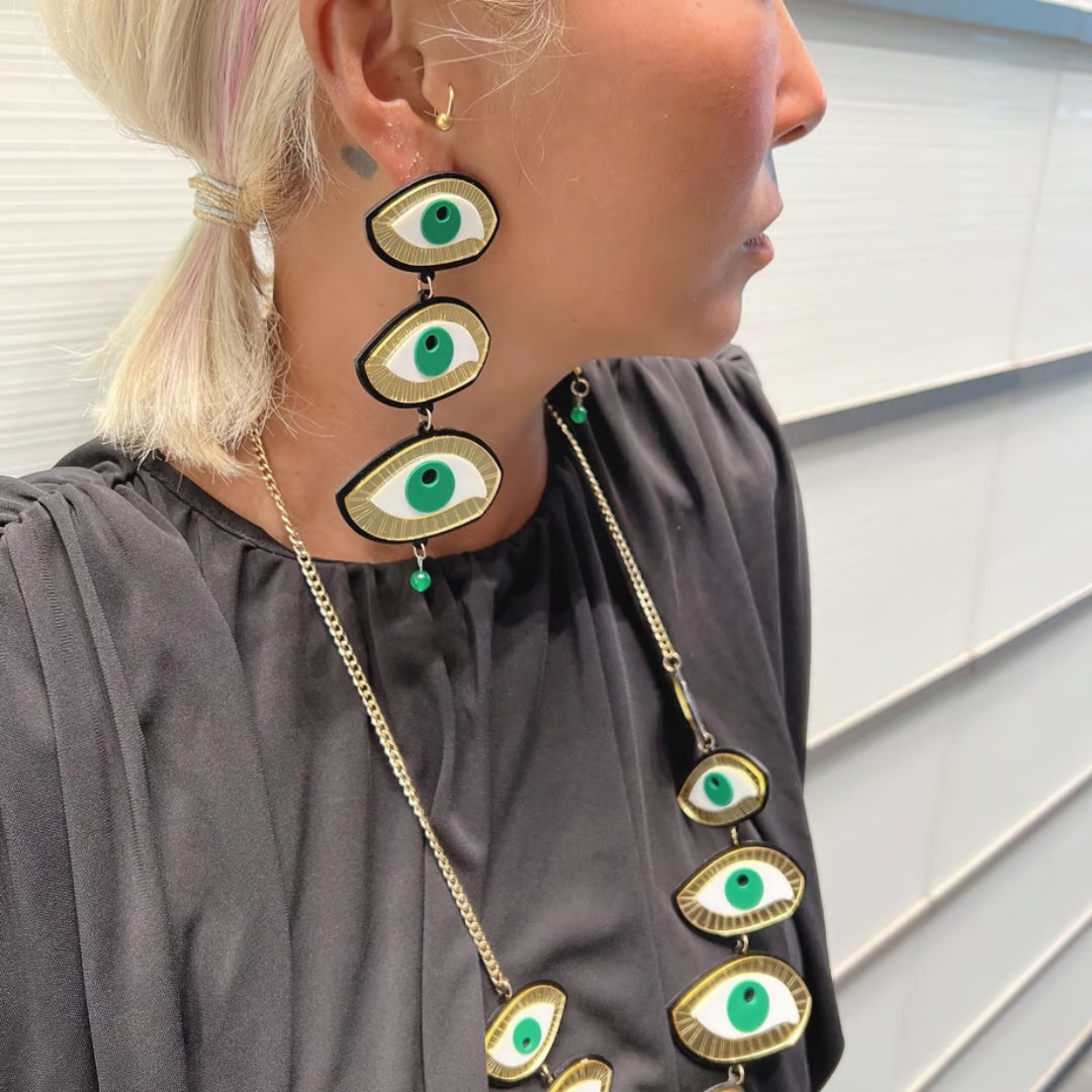 Green Eyes Earrings &amp; Necklace Set