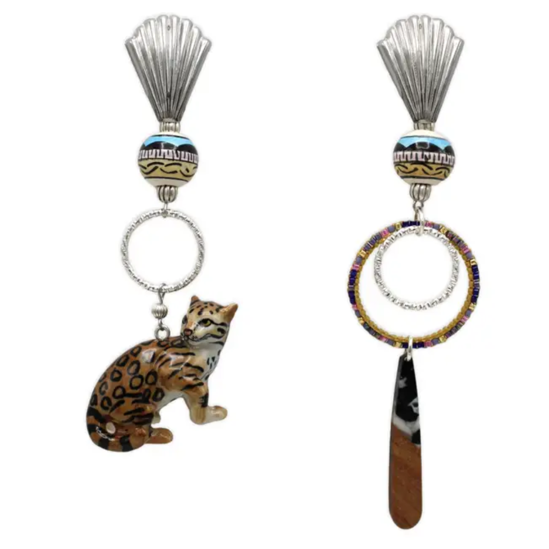 Asymmetrical Leopard Dangle Earrings - Floral Fawna
