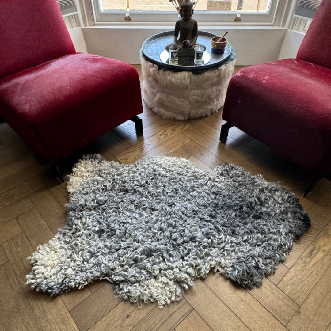 Gotland Sheepskin Grey Rug - Floral Fawna