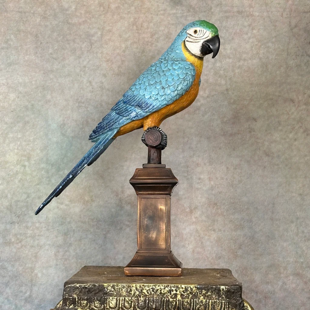 Macaw Parrot On Perch Ornament - Floral Fawna