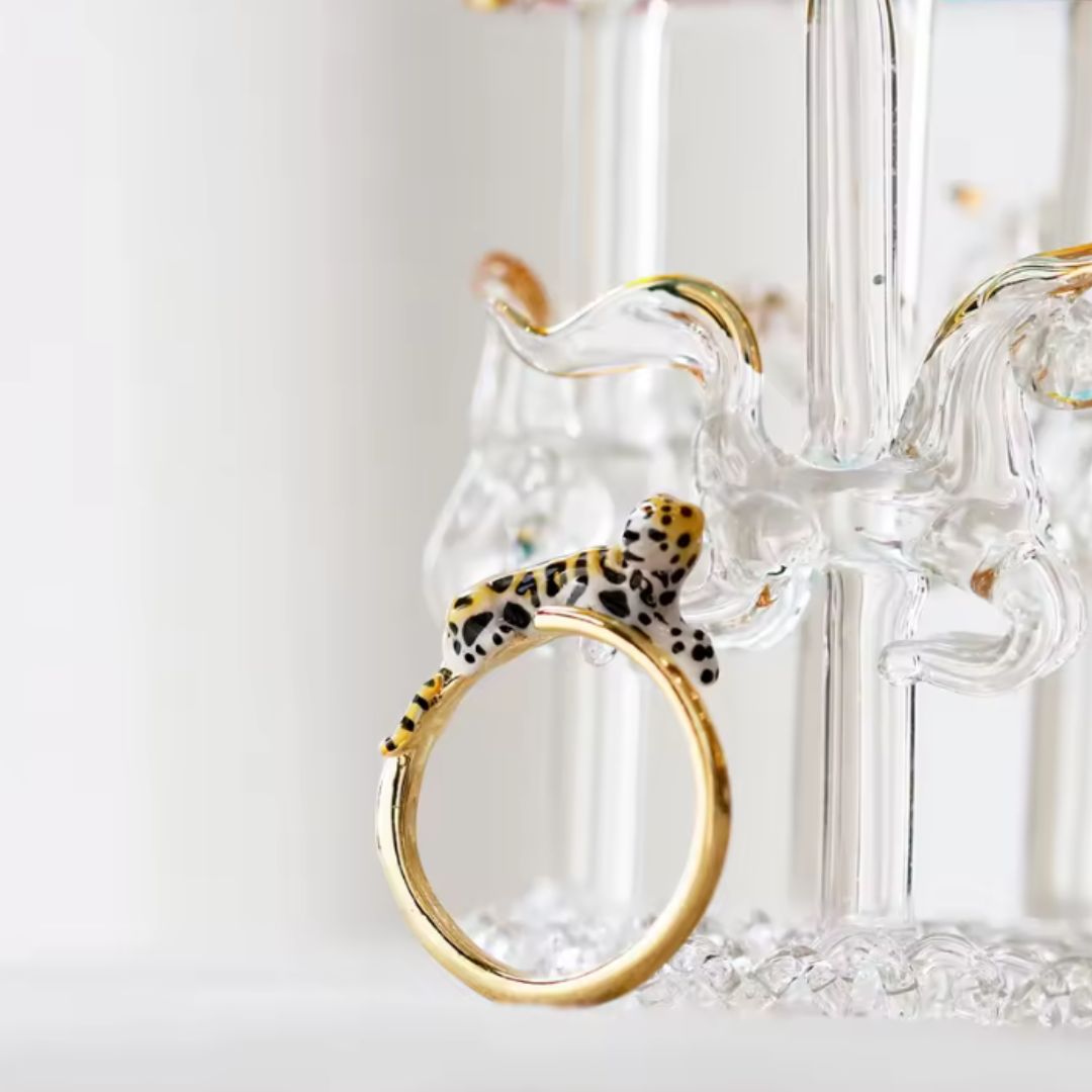 Enamel Leopard Open Ring - Floral Fawna