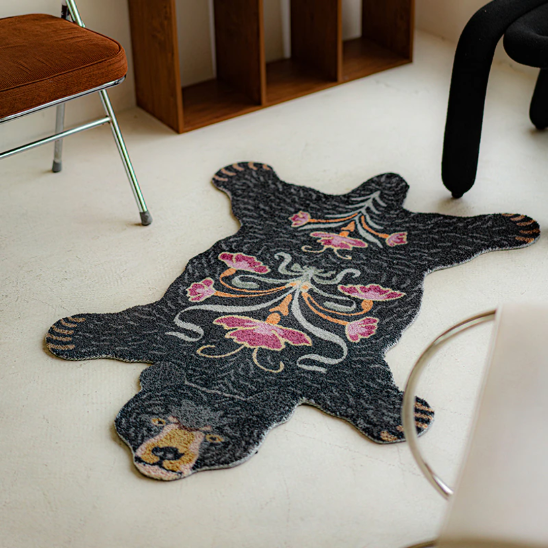 Floral Black Bear Rug - Floral Fawna