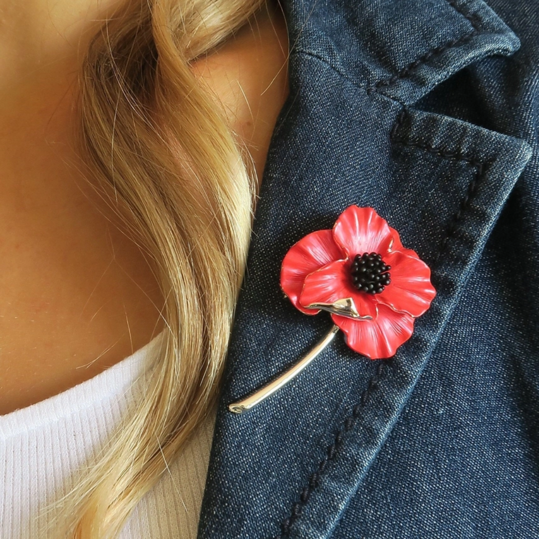 Poppy Red Flower Brooch