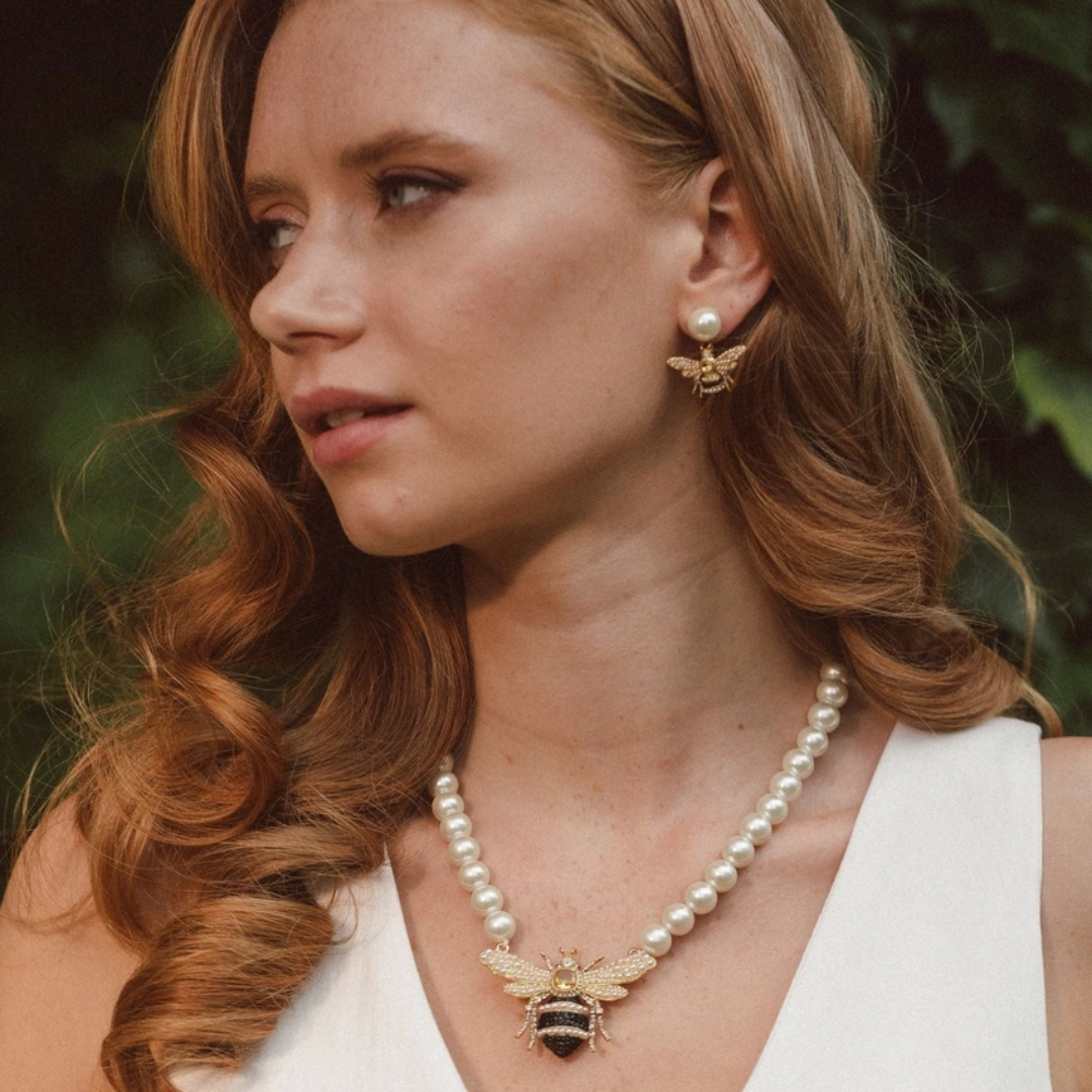 Bejewelled Pearl Bee Necklace
