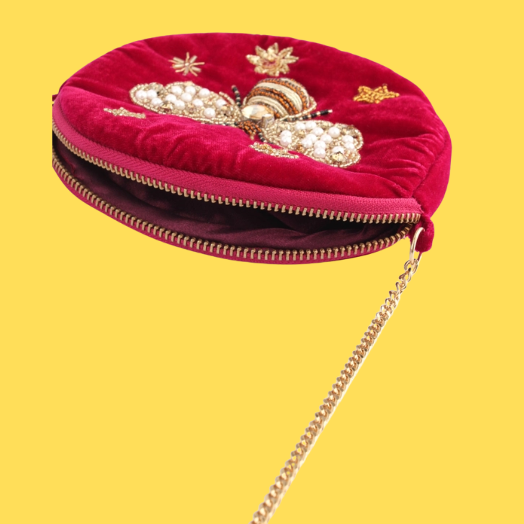 Beaded Bee Round Bag
