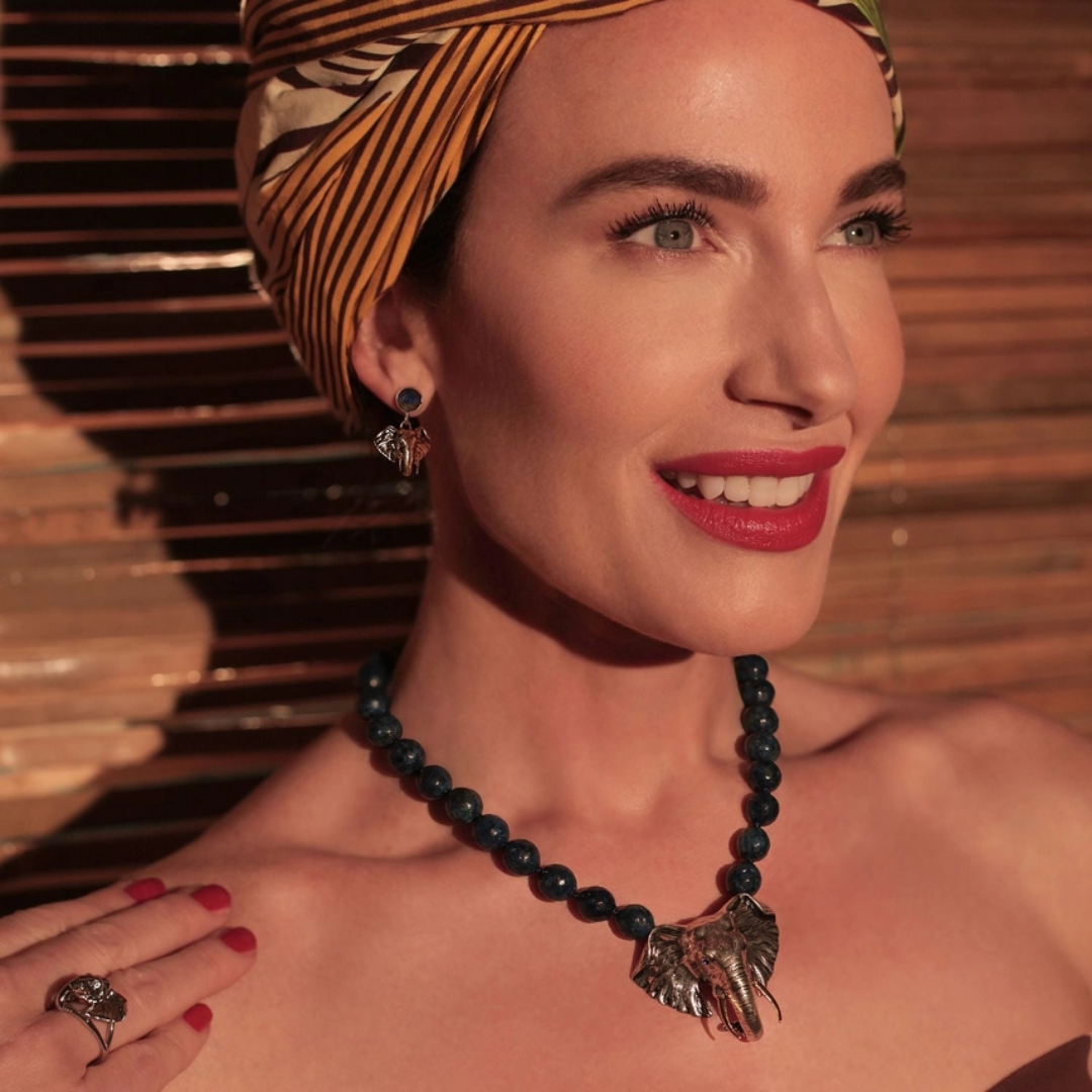 Elephant Head and Lapis Drop Earrings