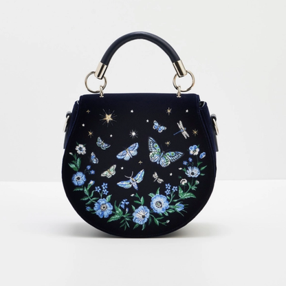 Velvet Navy Butterfly Embroidered Saddle Bag 🦋