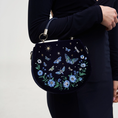 Velvet Navy Butterfly Embroidered Saddle Bag 🦋
