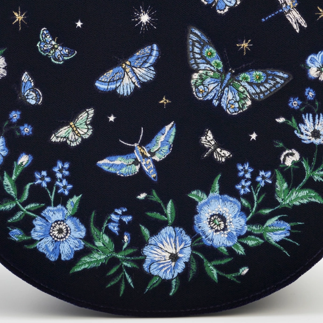 Velvet Navy Butterfly Embroidered Saddle Bag 🦋