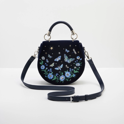 Velvet Navy Butterfly Embroidered Saddle Bag 🦋