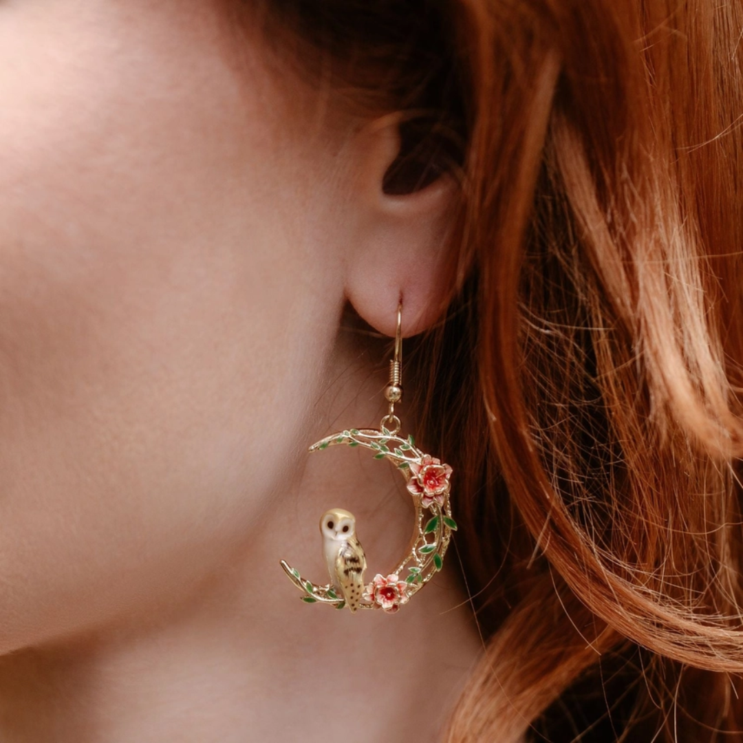 Owl In A Moon Drop Earrings