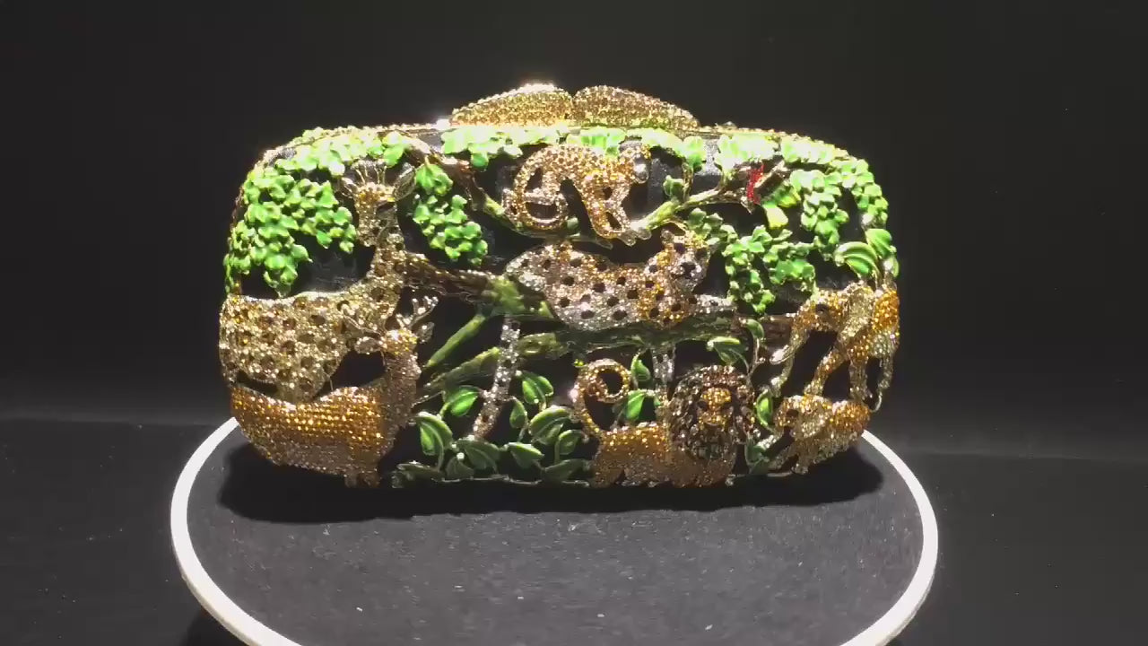 Jungle Animal Crystal Clutch Bag