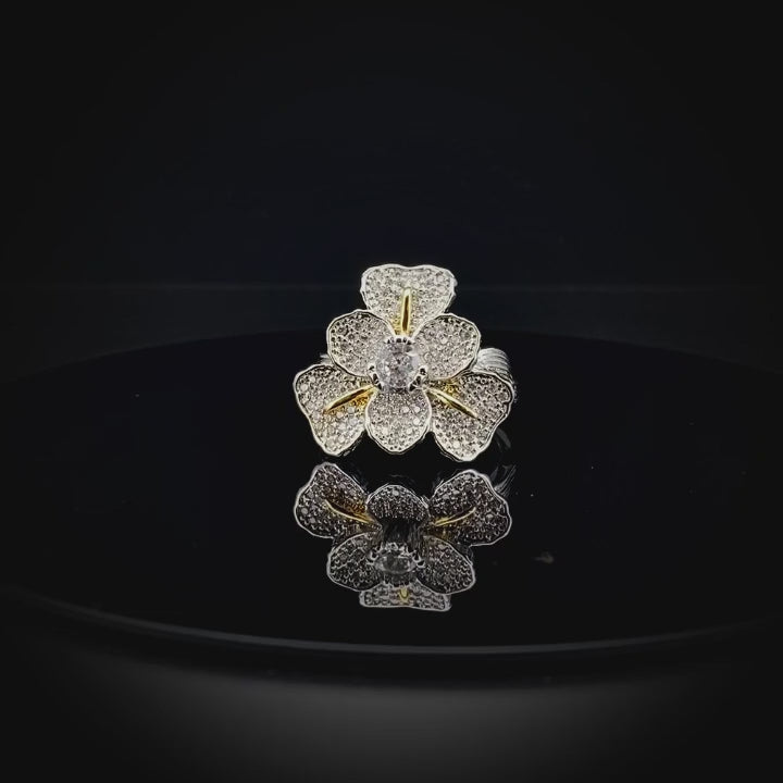 Delicate Iris Flower Crystal Ring