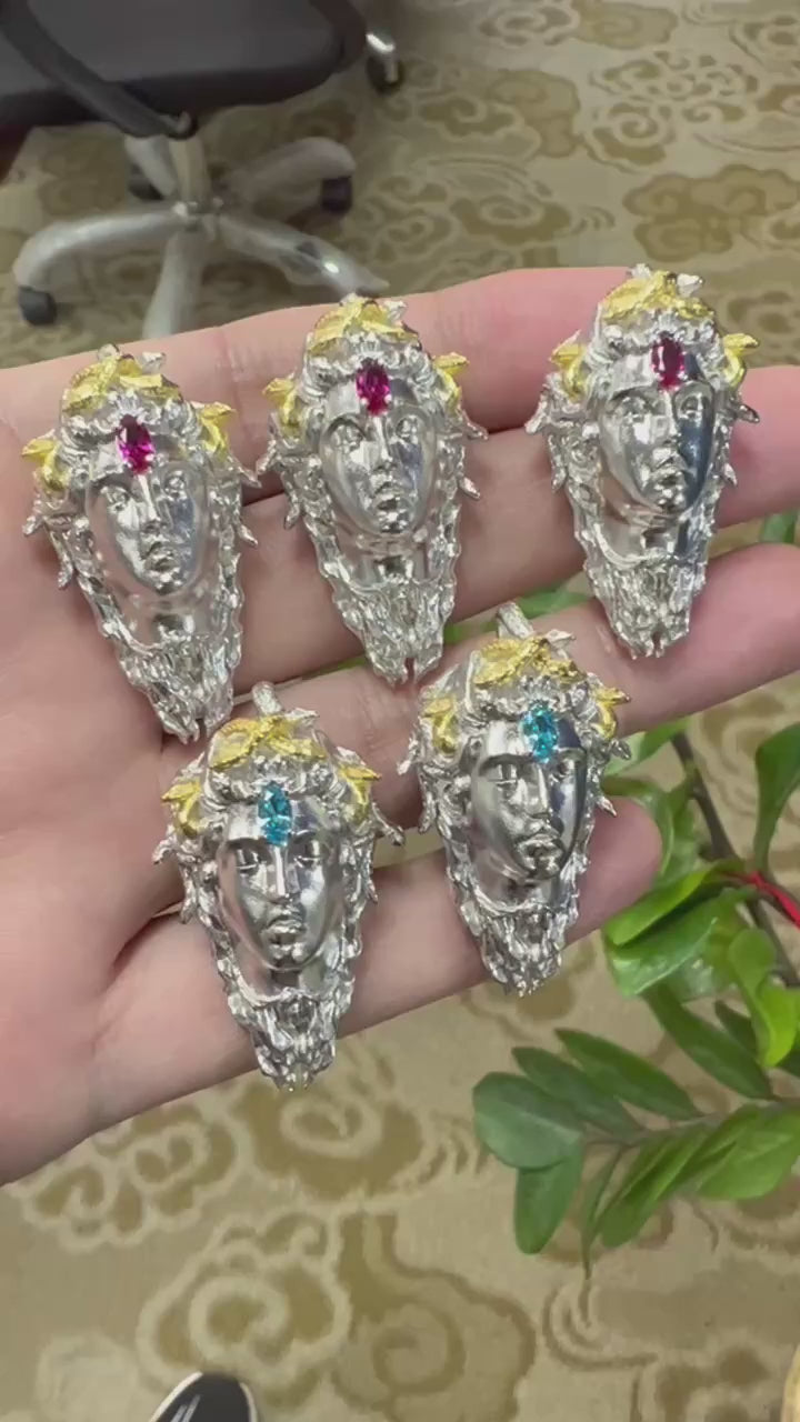 Sterling Silver Rubellite Medusa Pendant