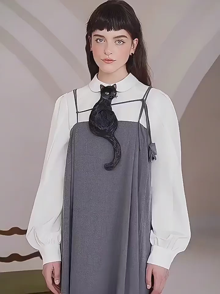 Embroidered Black Cat Tie