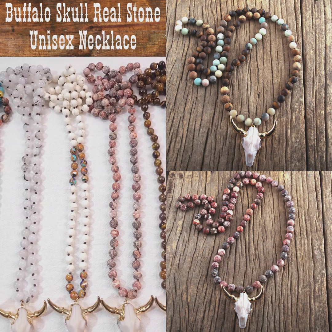 Buffalo Skull Real Stone Unisex Necklace