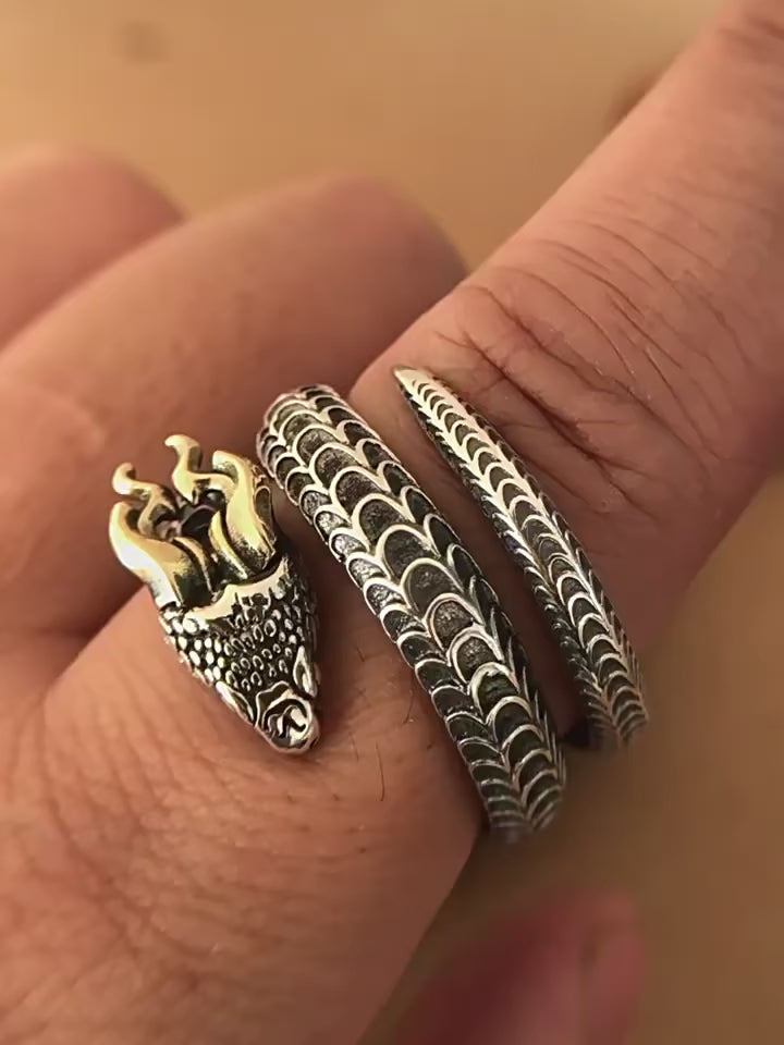 Sterling Silver Dragon Open Ring