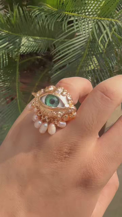Statement Gold Eye Tassel Ring