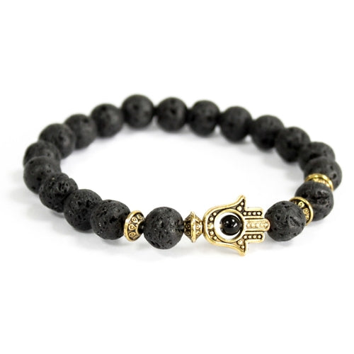 Gold Hamsa &amp; Lava Stone Bracelet - Floral Fawna