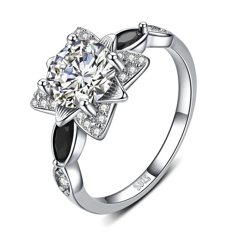 Black Spinel Flower Silver Ring - Floral Fawna