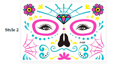 Day of The Dead Glow In The Dark Face Stickers - Floral Fawna