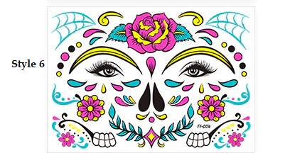 Day of The Dead Glow In The Dark Face Stickers - Floral Fawna