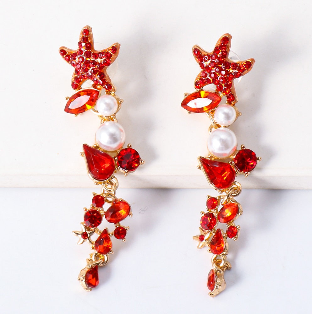 Starfish Crystal Drop Earrings - Floral Fawna