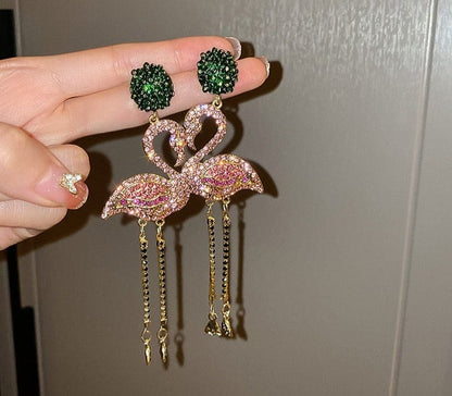 Rhinestone Flamingo Earrings - Floral Fawna