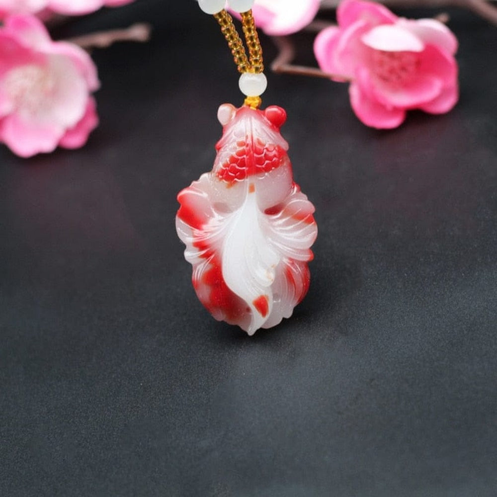 Jade Carved Fish Necklace - Floral Fawna