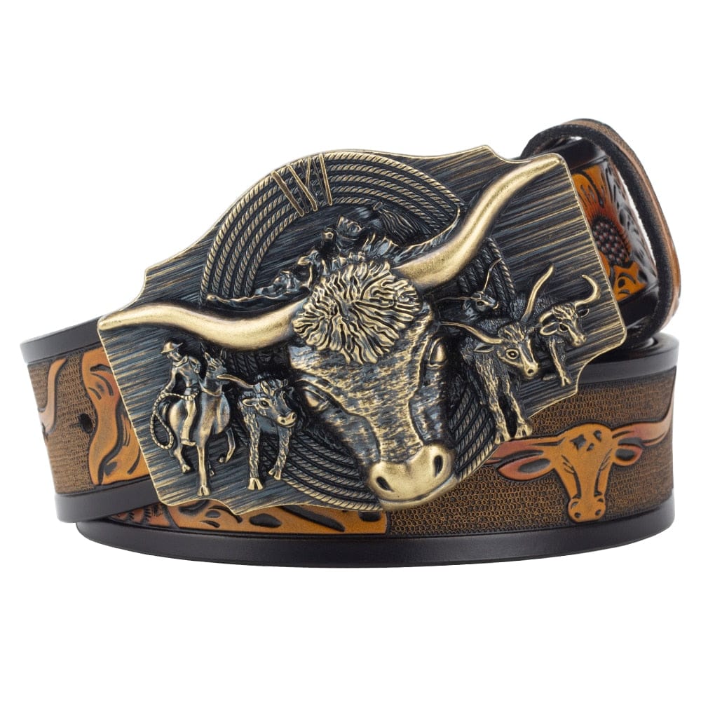 Western Bull Buckle Belt - Floral Fawna