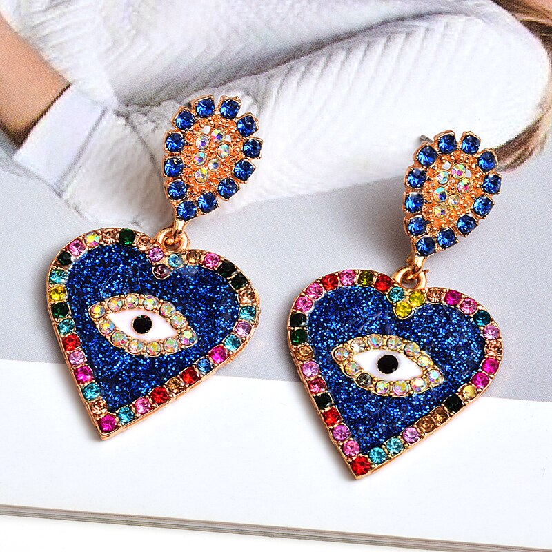 Rhinestone Heart Eye Earrings - Floral Fawna